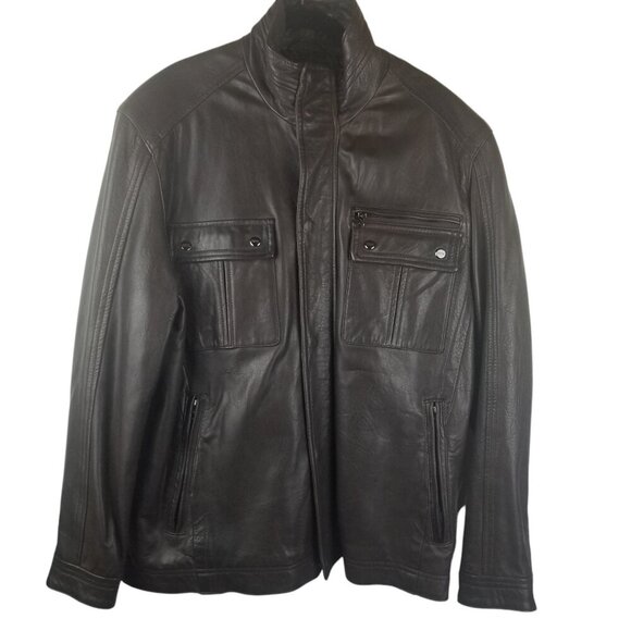 Andrew Marc New York Men's Dark Brown 100% Leather Biker Lined Jacket Sz XL - Picture 1 of 13